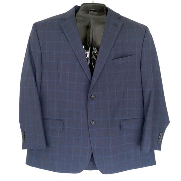 Lauren Ralph Lauren Men’s Navy Windowpane Wool Blazer 44R Classic Fit Sport Coat